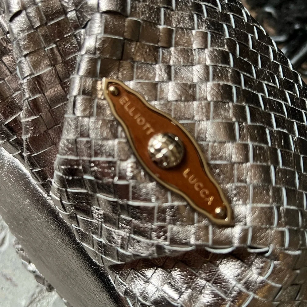 Elliott Lucca Aruba Metallic Woven Leather Hobo bag in Gold 13” x 9” x 9”